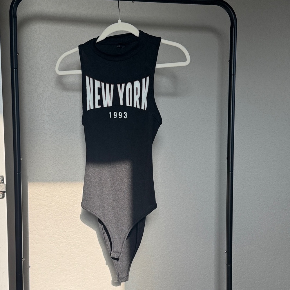 Topshop Black Sleeveless Bodysuit with New York Print